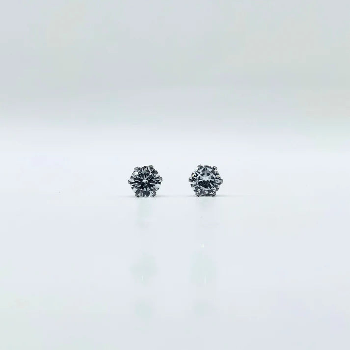 7 mm Clear Cubic Zirconia Round Silver | Stainless Steel