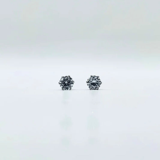7 mm Clear Cubic Zirconia Round Silver | Stainless Steel